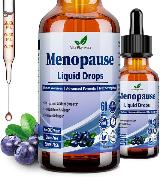 Menopause Supplements Liquid Drops, 8-in-1 Menopause Vitamin w. Black Cohosh, Ashwagandha, D3 B6 Multivitamin for Hot Flash, Night Sweats, Hormone Balance & Mood Support for Women Over 40