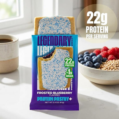 Legendary Foods 22g Protein Pastry 0g Added Sugar, Low Carb, Gluten Conscious, Keto Snack, Ideal for Glucose Management, Includes Whey Protein Isolate, 8 Pack Frosted Blueberry