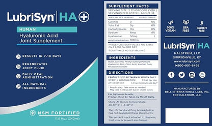 Lubrisyn Hyaluronic Acid Oral Joint Supplement with MSM – Liquid HA Formula for Humans – Promotes Joint Support, Mobility, Flexibility, Hydration & Healthy Function for Men & Women – 3 x 11.5oz