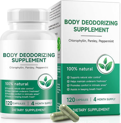 Chlorophyll Capsules Body Deodorizing Supplement for Daily Internal Freshness Support | Natural Botanical Blend for Routine Odor Balance, Gut Wellness, and Clean Inner Feeling | 120 Capsules