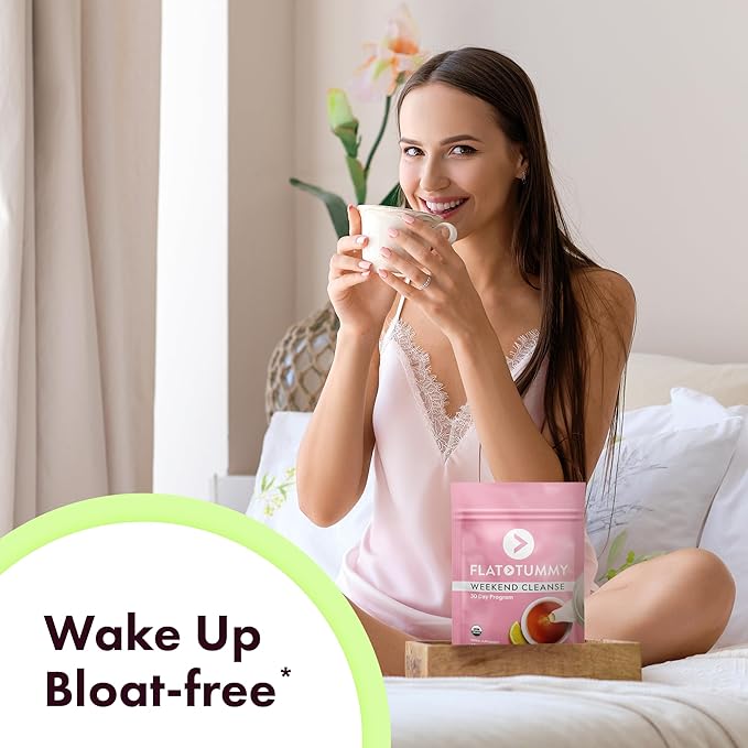Flat Tummy Weekend Cleanse Tea - 30 Day Program - All Natural Colon Cleanse w/Senna and Dandelion Root, Provides Bloating Relief for Women - Detox Cleanse for Digestion Support and Gas Relief