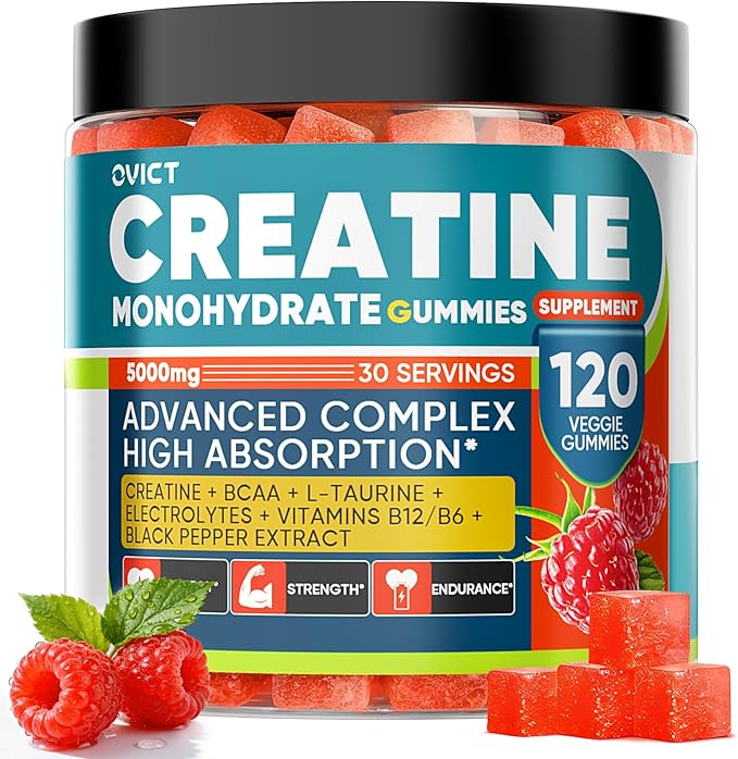 99.99% Creatine Monohydrate Gummies for Men Women 5g, 7-in-1 Pre-Workout Complex with BCAA, Taurine, B12/6 & Electrolytes, 6X Boost Energy, Muscle Strength & Recovery, Brain Focus, Vegan, Sugar Free