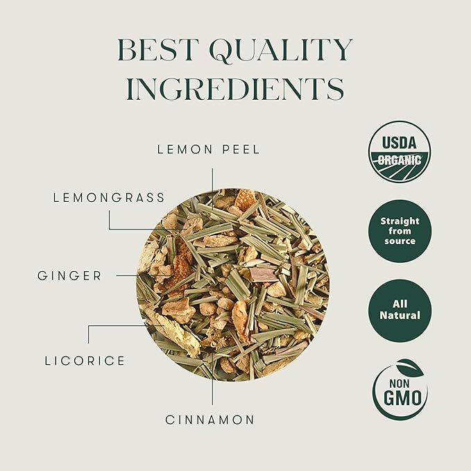 Luxmi Estates Organic Lemon Ginger Root Tea for Digestion & Immunity | Caffeine Free | 50 Biodegradable Teabags (50 cups)