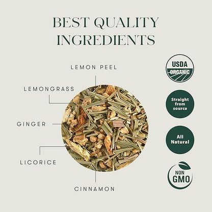 Luxmi Estates Organic Lemon Ginger Root Tea for Digestion & Immunity | Caffeine Free | 50 Biodegradable Teabags (50 cups)