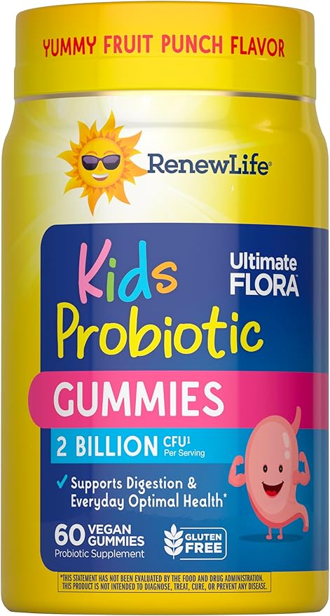 Renew Life Kids Probiotic Gummies, Daily Supplement Supports Overall Health and Optimal Digestion, Dairy and Soy Free, 2 Billion CFU, 60 Count