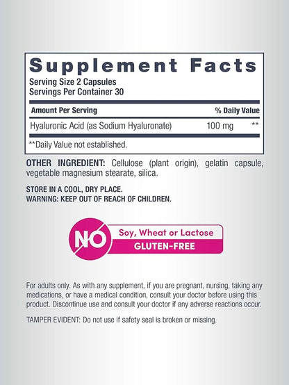 NeoCell Hyaluronic Acid Capsules | 60 Pills | 100mg | Advanced Formula Supplement | Skin Hydration & Suppleness