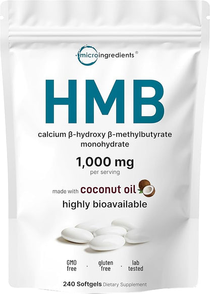 HMB 1,000mg | 240 Softgels with Coconut Oil | Highly Bioavailable | HMB Supplements for Men & Women | Calcium Beta-Hydroxy Beta-Methylbutyrate | Supports Lean Muscle Mass & Muscle Recovery