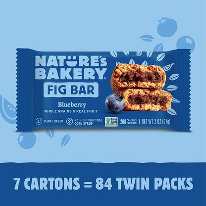 Nature’s Bakery Whole Wheat Fig Bars, Blueberry, Real Fruit, Vegan, Non-GMO, Snack Bar, 7 Boxes With 12 Twin Packs (84 Twin Packs)