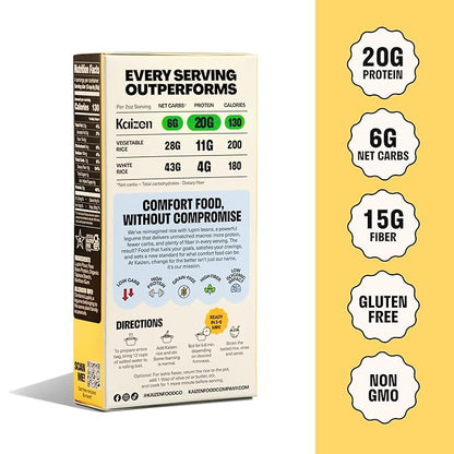 Kaizen Original Protein Rice, 20g Protein, Low Carb (6g Net Carbs), Keto-Friendly, Gluten-Free, Made with Plant-Based Lupini Beans, High Fiber, 8 Ounce, Pack of 3