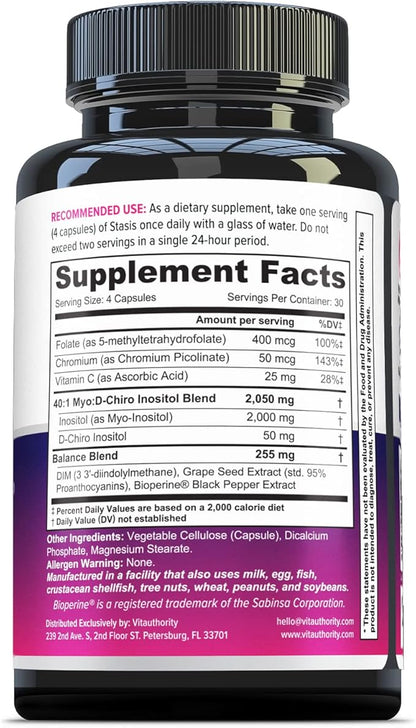 Myo-Inositol D-Chiro Women's Hormone Balance Supplement - 40:1 Myo-Inositol & D-ChiroInositol Blend with DIM for Hormone Balance for Women - Health Vitamins for Skin, Energy, & Cycle Support (1 Month)