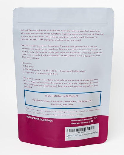 PMS Relief Herbal Tea | X-Large 5g Tea Bags | with Raspberry Leaf, Calendula and Lemon Balm | Chamomile, Ginger and Spearmint Flavor | 20 Pack Bag | Aphrodi-Tea by Performance Enhancing Teas