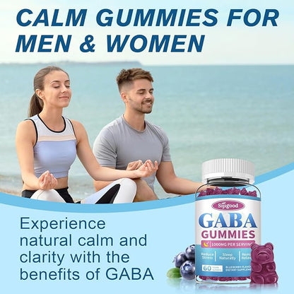GABA Gummies for Adults, Relaxation, Zzz & Mood – Sugar-Free Calm Gummies with L-Theanine, 5-HTP, Vitamin D3 – Natural Zzz Support, GABA Supplements for Kids, 60 Count