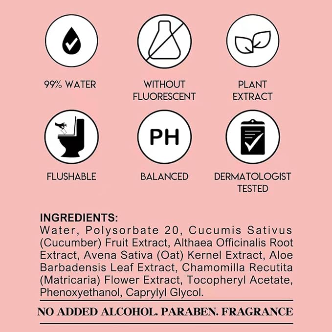 30 Count Flushable Feminine Wipes pH-Balanced & Unscented for Sensitive Skin | Individually Wrapped, Septic-Safe, Aloe-Infused | Travel & Home Use