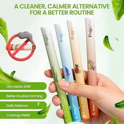 PUFFIAIR Herbal Diffuser Pen 4 Pack, Clean Botanical Aromatherapy Diffusers, Four Aroma Variety Set, Cool Mint & Herbal Scents, Smooth Daily Experience, Up to 600 Uses Each