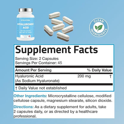 Hyaluronic Acid, Hyaluronic Acid Joint Supplements Capsules, Non-GMO and Gluten Free, 90 Capsules 200mg (1 PCS)