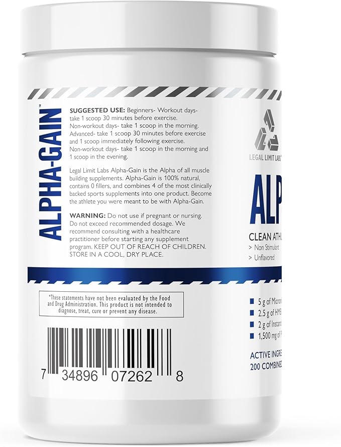 Legal Limit Labs Alpha Gain- Clean Athlete Complex- creatine, HMB, L-Leucine, and Phosphatidic Acid - Lean Muscle 30 Servings