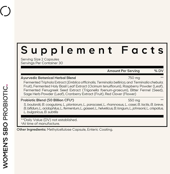 Codeage Women’s Probiotics Supplement - 50 Billion CFUs - SBO Probiotics & Prebiotics - Cranberries - Feminine Health - Fermented Botanical Blend, Whole Food Supplement - Vegan, Non-GMO - 60 Capsules