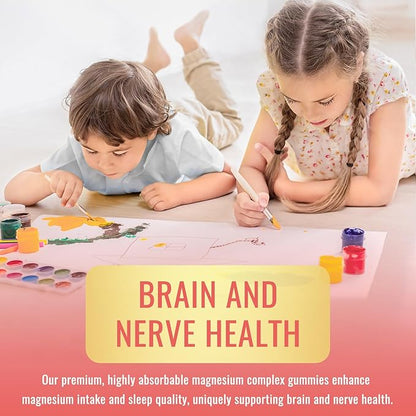 Magnesium Complex Gummies for Kids & Adults- Magnesium Glycinate, Taurate, Citrate, Malate Supplement-Support Calm Stress Relief, Bone, Muscle, Mood Vegan, Peach & Mango Flavor, 60 Gummies