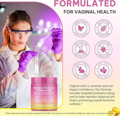 Feminine Probiotics Gummies - Probiotic Pineapple Gummies for Women, with Slippery Elm, Support ph Balance, Lactobacillus for Bladder and Vaginal Wellness, 60 Count