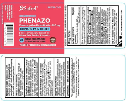 Safrel Urinary Pain Relief | UTI Relief | Fast Acting | Bladder Discomfort & Pain Relief | Phenazopyridine Hydrochloride 99.5mg (28 Count)