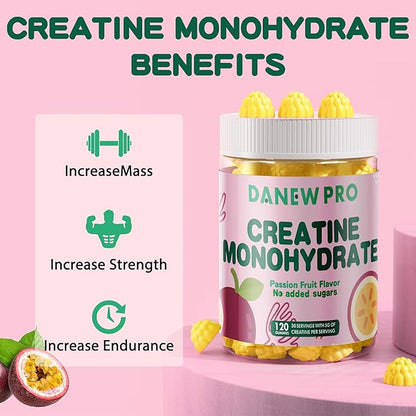 NSF Certified Creatine Gummy 5g - Creatine Monohydrate Gummies for Men & Women, Creatine Monohydrate for Muscle Strength, Muscle Builder, Energy Boost, Pre-Workout Supplement(120 Count)-Passion fruit