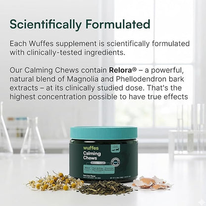 Wuffes Calming Soft Chews for Dogs, Stress Support Supplement with Relora®, L-Theanine, L-Tryptophan & Chamomile, Non-Drowsy Calming Relief for All Dogs, 60 Soft Chews