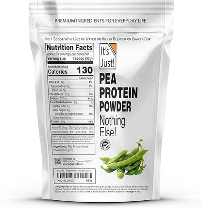 It's Just! Pea Protein Powder - Vegan, Plant Based, GLP-1 Friendly, Non-GMO, Unflavored - 1.5 lb