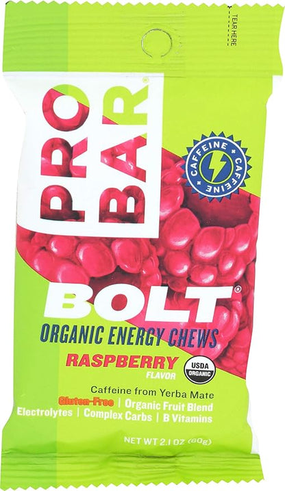 PROBAR - BOLT Organic Energy Chews, Raspberry, Non-GMO, Gluten-Free, USDA Certified Organic, Healthy, Natural Energy, Fast Fuel Gummies with Vitamins B & C (12 Count)