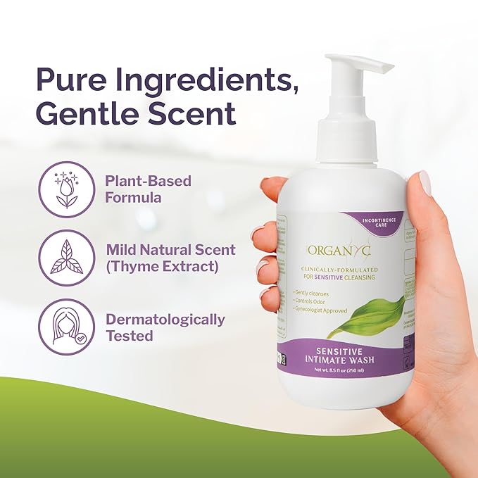 Organyc Feminine Wash for Incontinence, Gentle Intimate Wash for Women with Thyme Extract, Feminine Hygiene Supplies, 8.5 fl oz