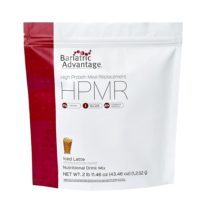 Bariatric Advantage High Protein Meal Replacement Drink Mix - Protein Powder Whey Isolate for Gastric Bypass & Sleeve Gastrectomy Patients - 28 Servings with 27 g Protein - Iced Latte - 44.44 oz