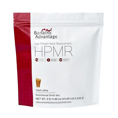 Bariatric Advantage High Protein Meal Replacement Drink Mix - Protein Powder Whey Isolate for Gastric Bypass & Sleeve Gastrectomy Patients - 28 Servings with 27 g Protein - Iced Latte - 44.44 oz