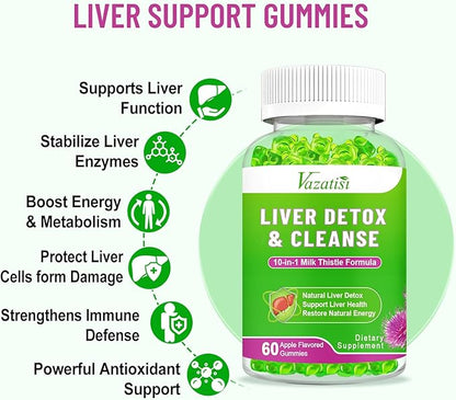 Milk Thistle Gummies for Adults. Liver Cleanse Detox Repair Gummies, Milk Thistle Extract Supplement for Liver Support Digestive Antioxidant, 60ct Apple Flavor