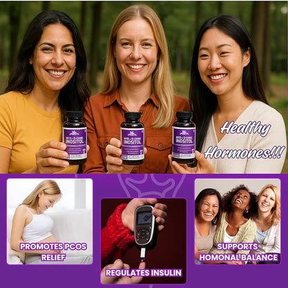 Myo-Inositol & D-Chiro Inositol 40:1 Supplement for Women – Hormone Balance, PCOS Support, Fertility & Ovary Health – with Folic Acid, Vitamin D3 & Ashwagandha – Non-GMO, Vegan, 120 Capsules