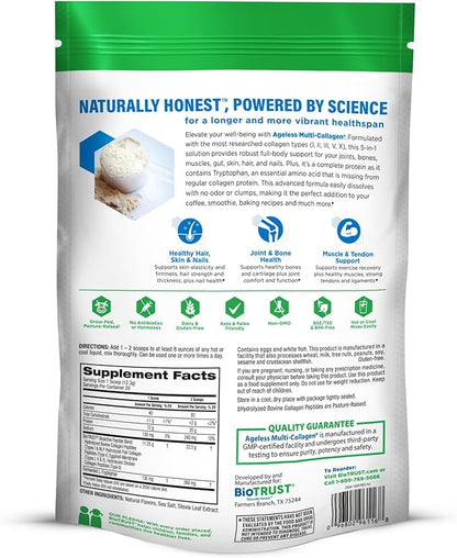 BioTrust Ageless Multi Collagen Peptides Powder – 5 Types (I, II, III, V, X) – Vanilla Collagen Powder for Women & Men – Hydrolyzed Protein – Grass Fed Beef, Fish, Chicken, Eggshell Membrane