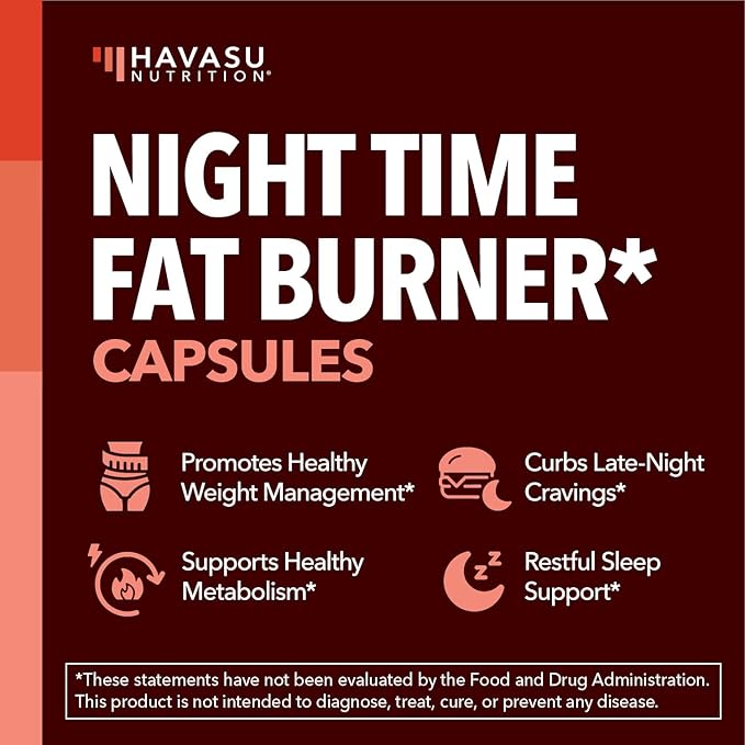 Night Time Fat Burner Capsules for Men and Women - Appetite Suppressant for Weight Loss with White Kidney Bean - 60 Count - Metabolism Booster with Melatonin for Sleep Support - 2-Month Supply