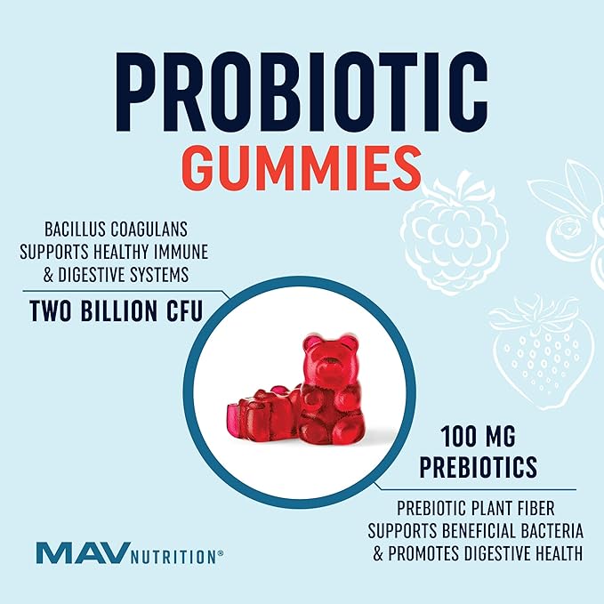 Kids Probiotic Gummies | 2 Billion Probiotics + 100mg Prebiotic Fiber for Immune & Digestion Support | Low Sugar Per Serving | For Children Ages 2+ | Gluten-Free, Non-GMO | Berry Flavor | 60 Ct