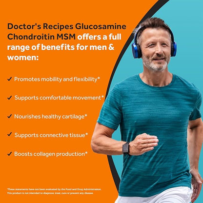 Doctor's Recipes Glucosamine Chondroitin MSM Turmeric Quercetin, with Black Pepper for High Absorption, No Shellfish, 90 Tablets