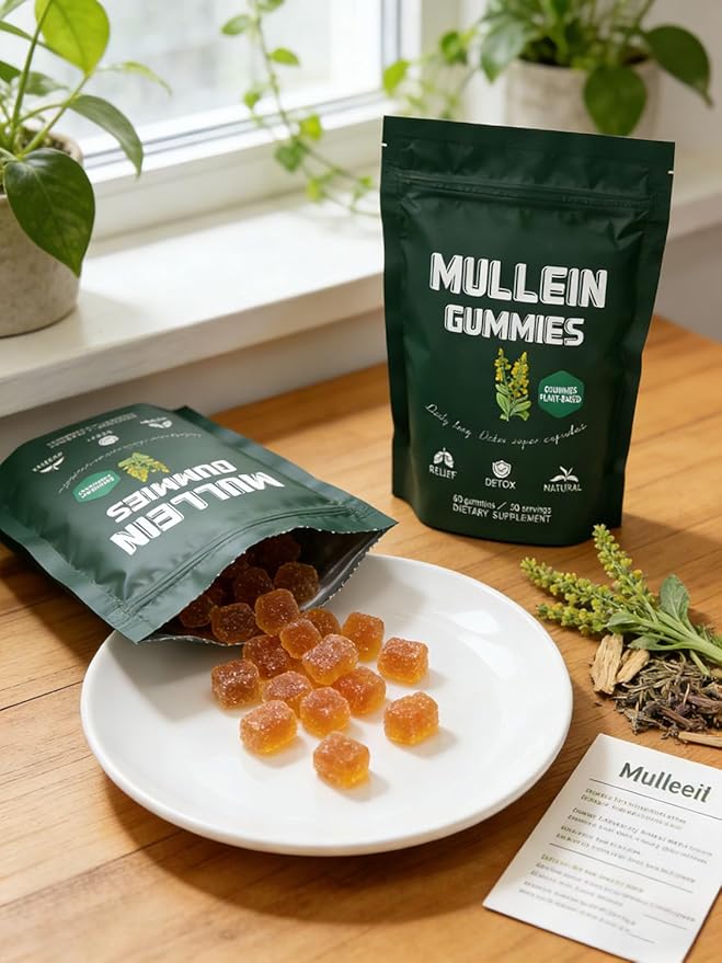 MOYEE Mulleva Mullein Gummies,Daily Respiratory Health Gummies, | 1000mg Mullein Leaf herb Extract, Pear Flavor, Lung Health & Sinus Relief (60 Count,30 Day Supply)