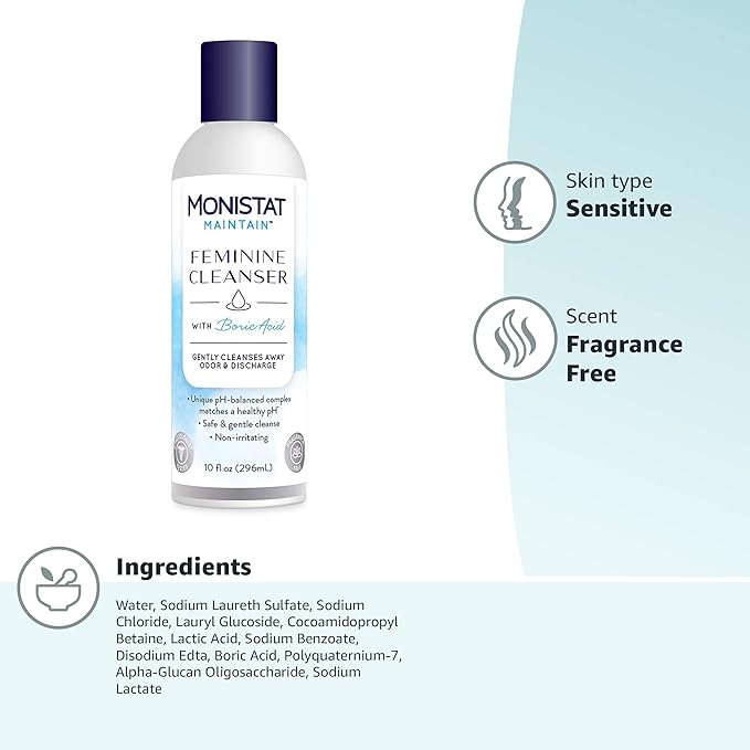 Monistat Boric Acid Feminine Wash,Fragrance-Free Intimate Wash for Women with Gentle pH-Balanced Formula,10 Fl Oz,(Pack of 2)