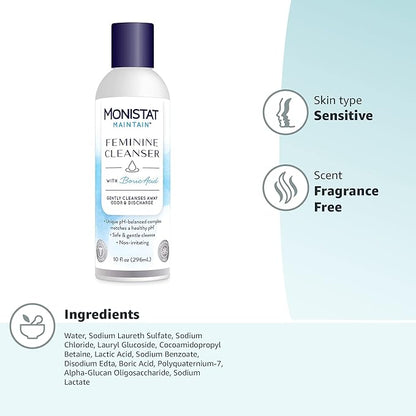 Monistat Boric Acid Feminine Wash,Fragrance-Free Intimate Wash for Women with Gentle pH-Balanced Formula,10 Fl Oz,(Pack of 2)