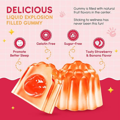 Magnesium Glycinate Gummies for Kids: Calm Magnesium Supplement for Kids & Adults with Zinc Citrate, GABA, Chamomile, Vitamin B6 & C - Sleep, Relaxation & Focus, Strawberry & Banana Flavor 60 Count