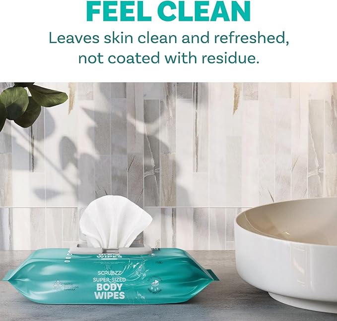 Adult Body Bathing & Incontinence Wipes, Extra Large 8” x 12” No Rinse Body Cleansing Cloths – Disposable Washcloths for Elderly Care, Bed Bathing & Daily Hygiene - 600 Count