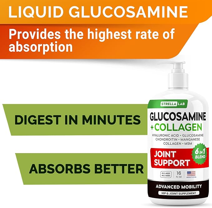 STRELLALAB Liquid Glucosamine for Dogs 32 OZ - Joint Support - All-Natural Hip & Joint Supplement, Glucosamine Chondroitin Liquid, MSM & Collagen for Dogs Mobility, Joint Pain Relief (Pack of 2 16oz)