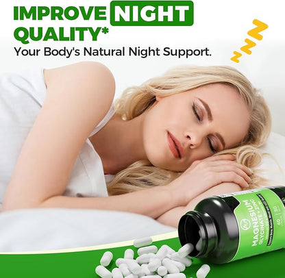 Magnesium Glycinate Capsules, Magnesium Glycinate Supplement with Zinc, Vitamin D3 & B6 - Promotes Nerve, Bowel, Relaxation Function - 60 Vegan Capsules