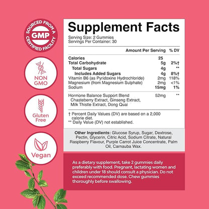Hormone Balance for Women Gummies of All Ages - PMS Support Supplement for Women to Regulate Menstrual Cycle & Hormonal Balance Menopause & Mood Swings with Vitamin B6 & Dong Quai - 60 Chews