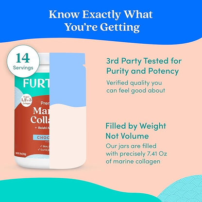 Further Food Chocolate Marine Collagen Peptides Powder with Reishi Mushroom, Wild-Caught Sustainably Sourced Fish, Hydrolyzed Type 1, 2 & 3, 7.41 Oz