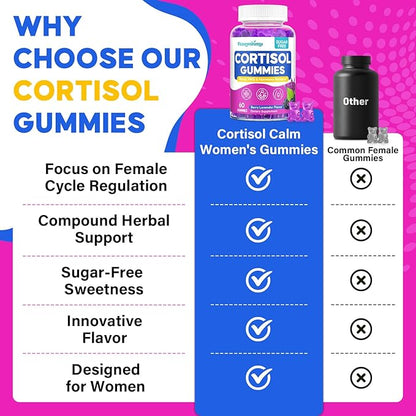 Cortisol Supplement for Women, Cortisol Reducer with Ashwagandha, Myo-Inositol, GABA & Saffron, Stress Relief, Calm, Sleep Support, Hormone Balance & PMS Support, Sugar Free Vegan Gummies, 60 Count