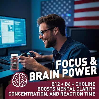 Nextdia Brain & Mood Support Gummies, Super Vitamin B Complex for Men & Women, All B Vitamin B1 B2 B3 B5 B6 B7 Folate MethyB12 with PABA, Inositol, Choline, Supports MTHFR Gene & Energy, Vegan, 120Ct