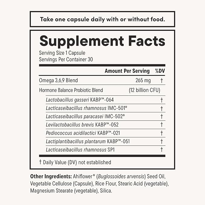 Daily Nouri Hormone Balance Probiotics for Women | Hormone Balance for Women | PMS, Hormonal Acne, & Bloating Support | 7 Clinically Studied Strains + Omega | 60-Day Supply