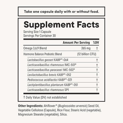 Daily Nouri Hormone Balance Probiotics for Women | Hormone Balance for Women | PMS, Hormonal Acne, & Bloating Support | 7 Clinically Studied Strains + Omega | 60-Day Supply